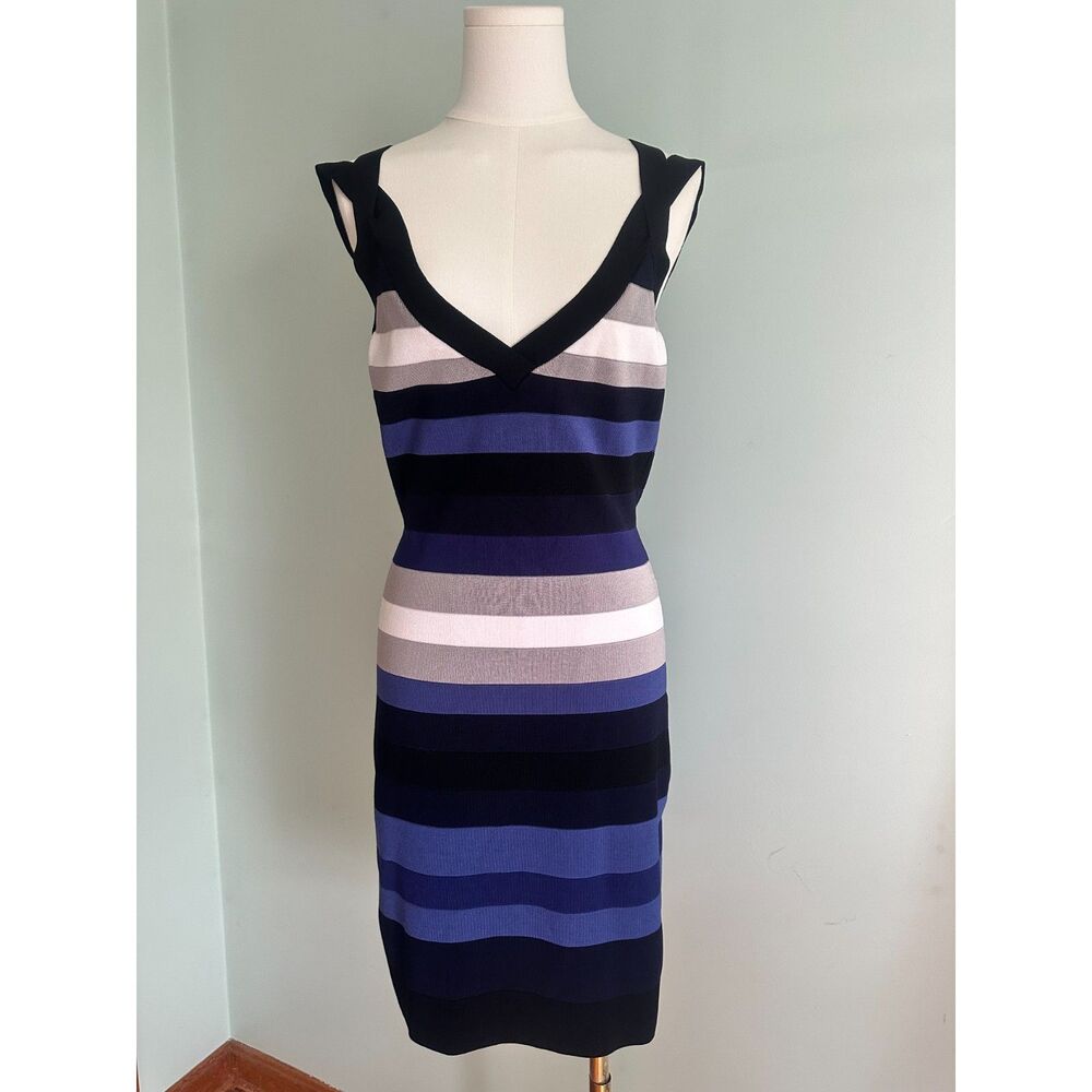Karen Millen Striped Bodycon Bandage Dress Size 3 (US  8/10) Blue Black White